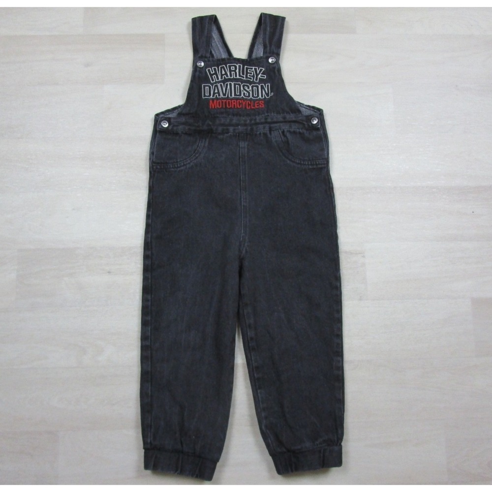 Harley-Davidson Denim Jean Toddler Kids Overalls (2/3 T) Black Embroidered Biker